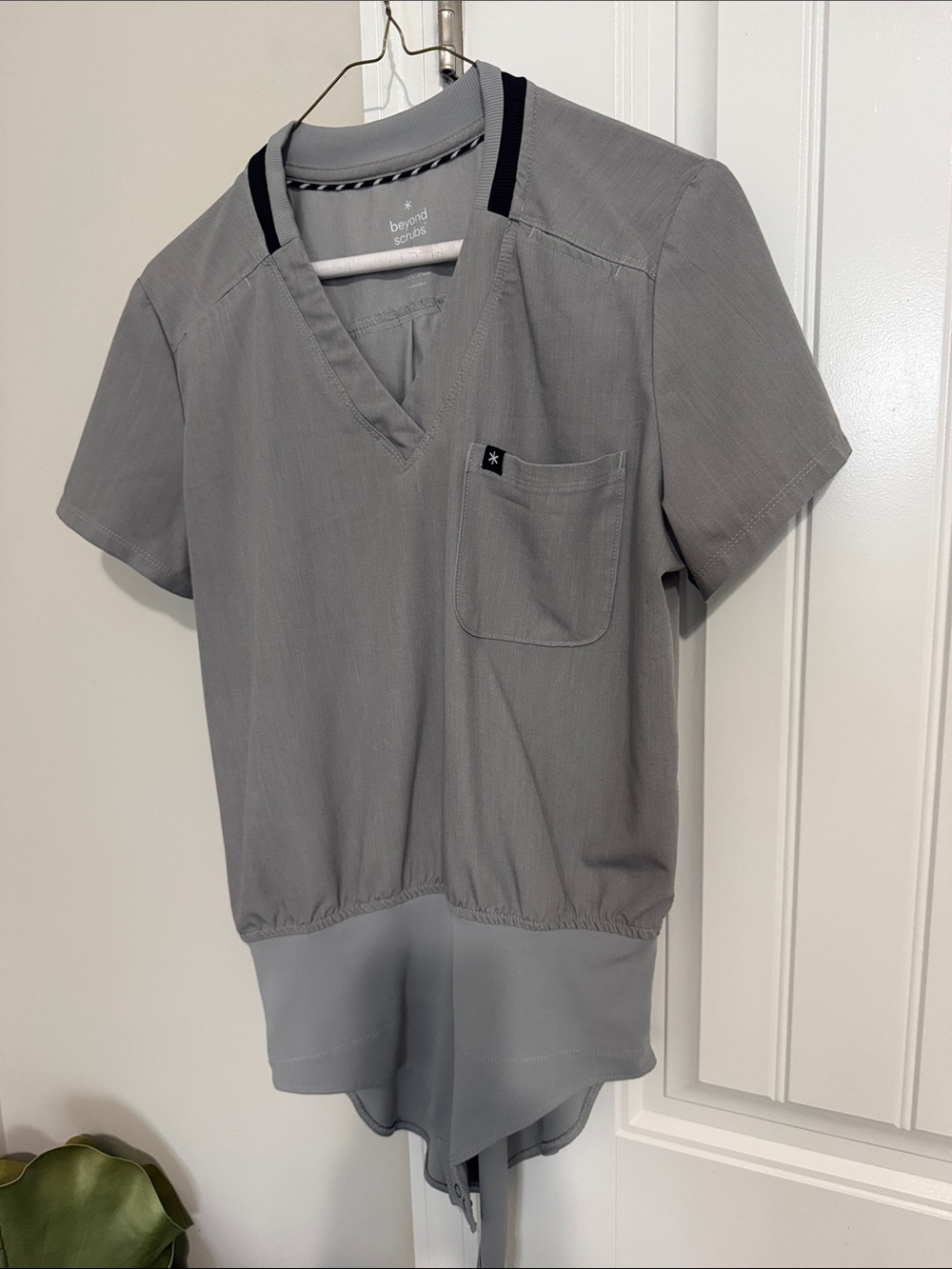 Beyond Scrubs Women's Grey V-Neck Bodysuit Top